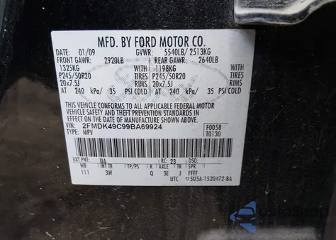 2009 Ford Edge Limited from USA, damaged, VIN 2FMDK49C99BA69924